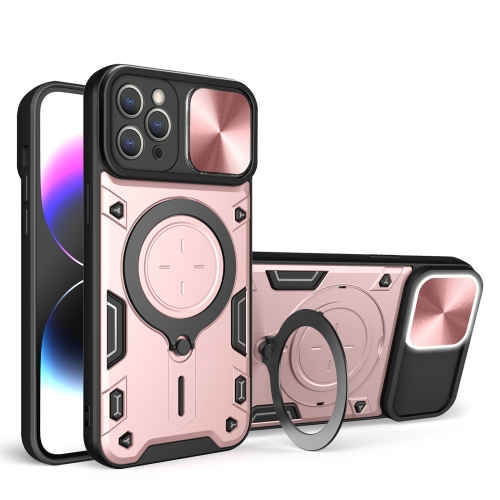 

For iPhone 12 Pro Max CD Texture Sliding Camshield Magnetic Holder Phone Case(Pink)