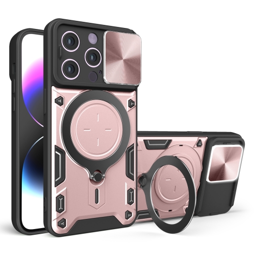 

For iPhone 14 CD Texture Sliding Camshield Magnetic Holder Phone Case(Pink)