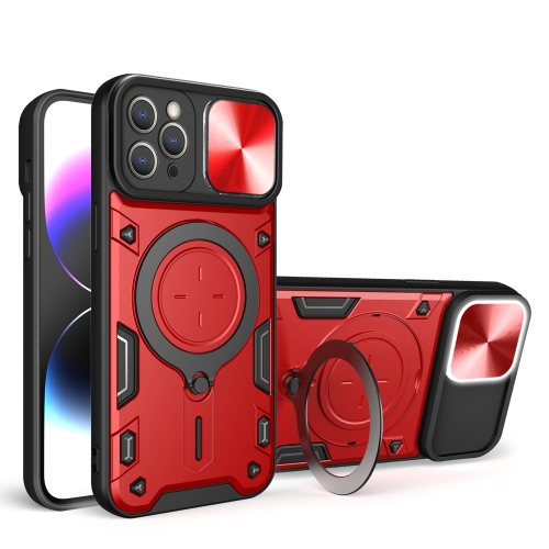 

For iPhone 13 Pro Max CD Texture Sliding Camshield Magnetic Holder Phone Case(Red)