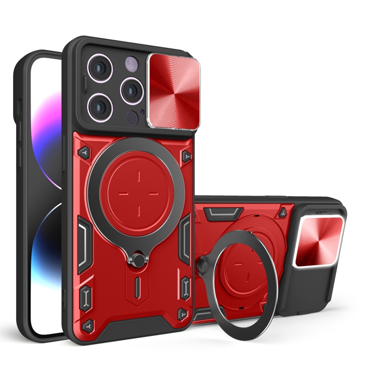 

For iPhone 15 Pro Max CD Texture Sliding Camshield Magnetic Holder Phone Case(Red)