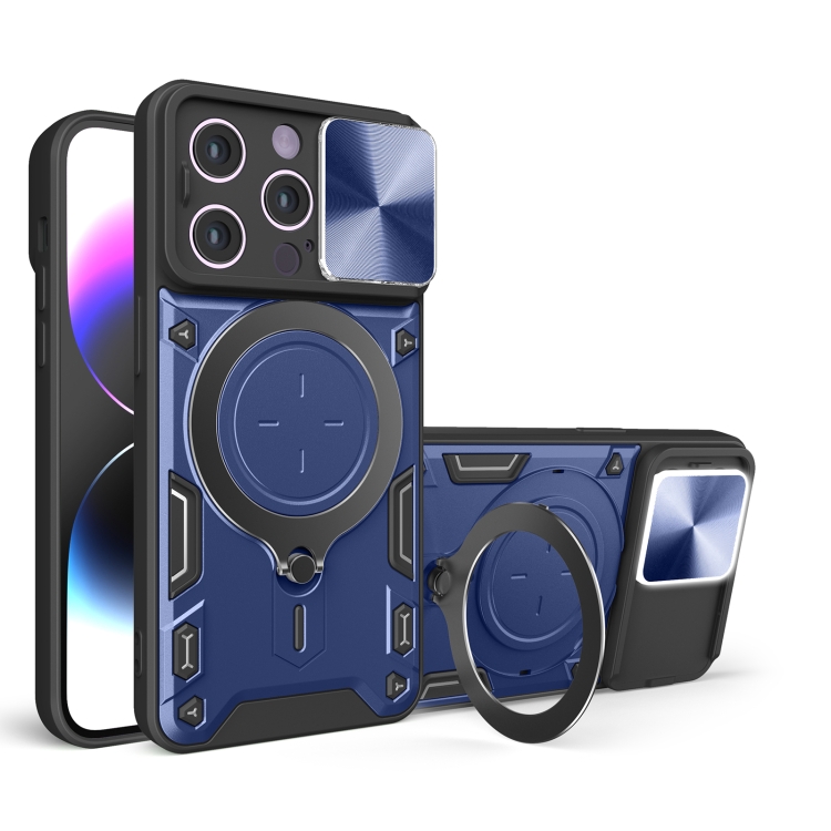 

For iPhone 15 Pro CD Texture Sliding Camshield Magnetic Holder Phone Case(Blue)
