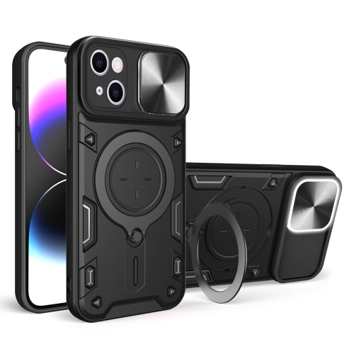 

For iPhone 15 Plus CD Texture Sliding Camshield Magnetic Holder Phone Case(Black)