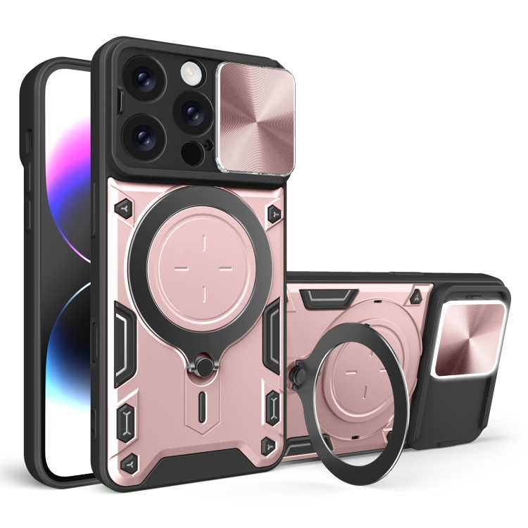 

For iPhone 16 Pro CD Texture Sliding Camshield Magnetic Holder Phone Case(Pink)