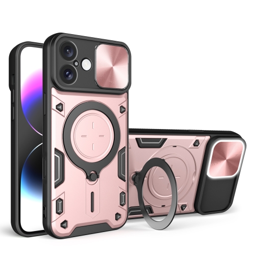 

For iPhone 16 Plus CD Texture Sliding Camshield Magnetic Holder Phone Case(Pink)