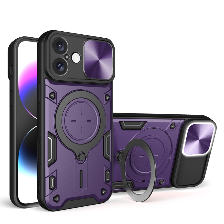 

For iPhone 16 Plus CD Texture Sliding Camshield Magnetic Holder Phone Case(Purple)