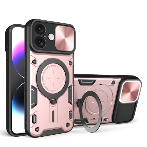 

For iPhone 16 CD Texture Sliding Camshield Magnetic Holder Phone Case(Pink)