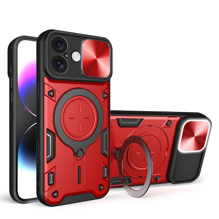 

For iPhone 16 CD Texture Sliding Camshield Magnetic Holder Phone Case(Red)
