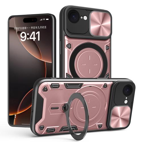 

For iPhone 16e CD Texture Sliding Camshield Magnetic Holder Phone Case(Pink)