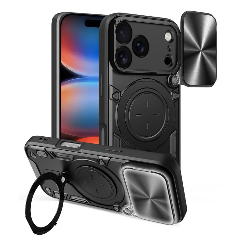 

For iPhone 17 Pro CD Texture Sliding Camshield Magnetic Holder Phone Case(Black)