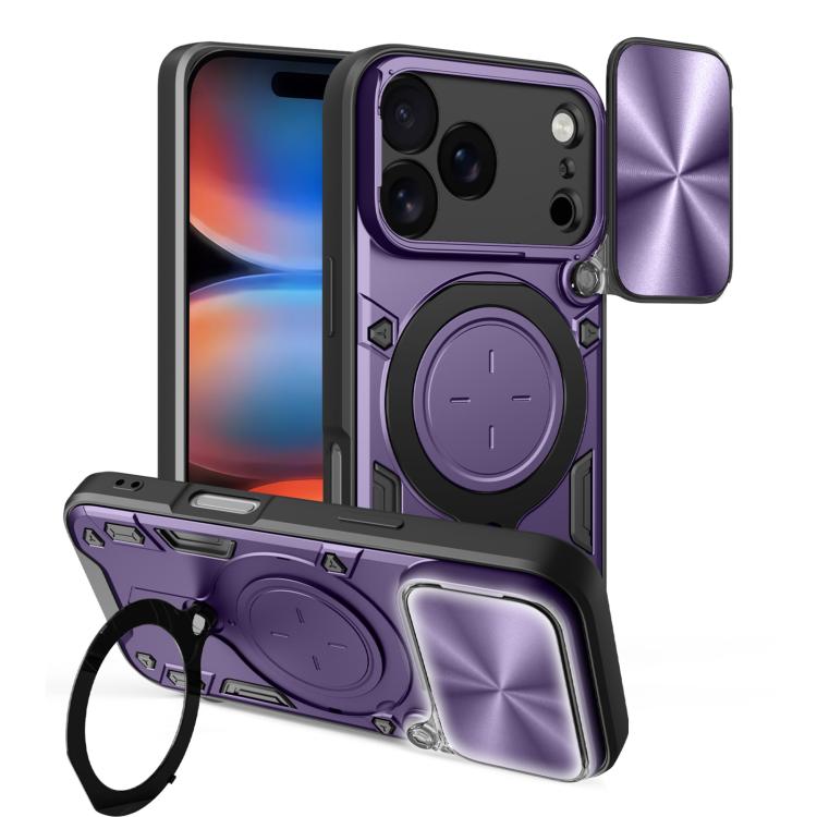 

For iPhone 17 Pro CD Texture Sliding Camshield Magnetic Holder Phone Case(Purple)