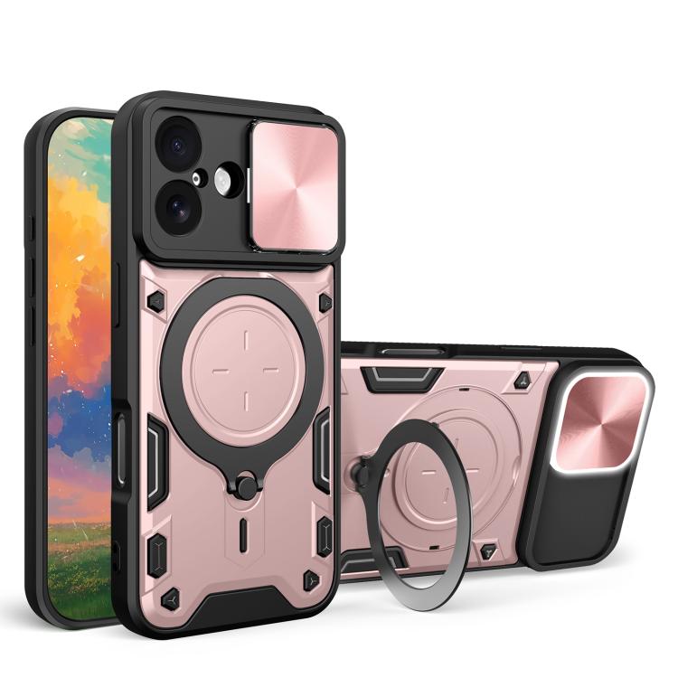 

For iPhone 17 CD Texture Sliding Camshield Magnetic Holder Phone Case(Pink)