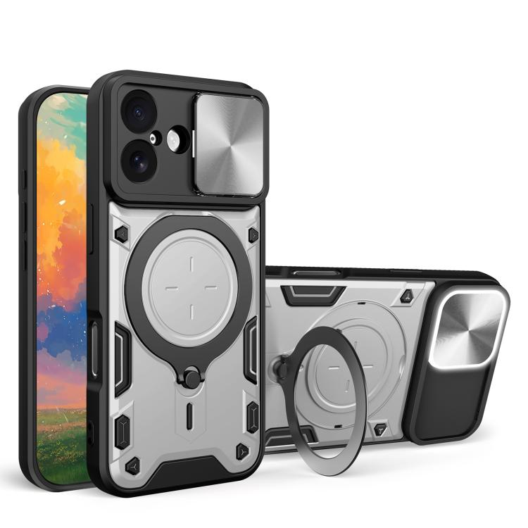

For iPhone 17 CD Texture Sliding Camshield Magnetic Holder Phone Case(Silver)