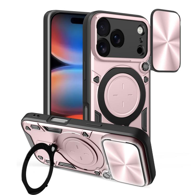 For iPhone 18 Pro CD Texture Sliding Camshield Magnetic Holder Phone Case(Pink)