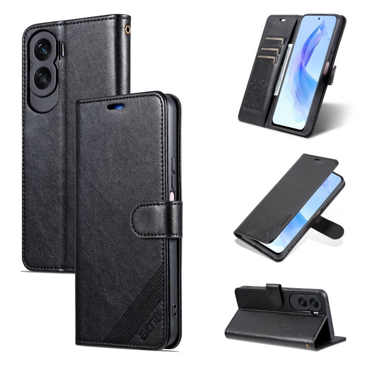 

For Honor X50i AZNS Sheepskin Texture Flip Leather Phone Case(Black)