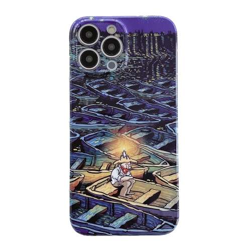 

For iPhone 13 Pro Oil Painting Pattern Glossy PC Phone Case(Lonely Boatman)