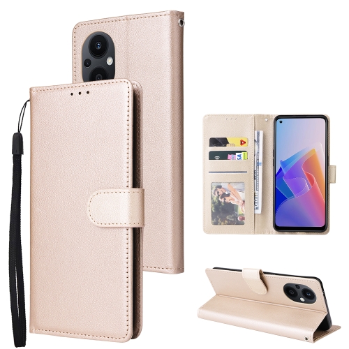 

For OPPO A96 5G / Reno7 Z / Reno8 Z Multifunctional 3 Card Slots Leather Phone Case(Gold)