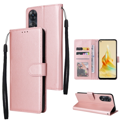 

For OPPO Reno8 T 4G Multifunctional 3 Card Slots Leather Phone Case(Rose Gold)
