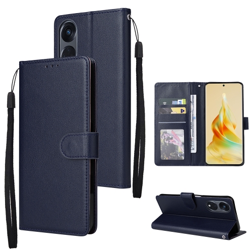 

For OPPO Reno8 T 5G Multifunctional 3 Card Slots Leather Phone Case(Navy Blue)