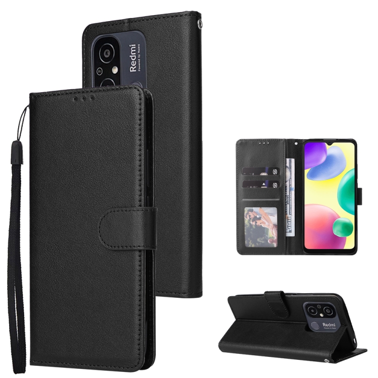 

For Xiaomi Redmi 11A 4G Multifunctional 3 Card Slots Leather Phone Case(Black)
