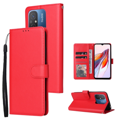 

For Xiaomi Redmi 12C Multifunctional 3 Card Slots Leather Phone Case(Red)