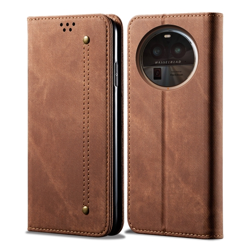 

For OPPO Find X6 Denim Texture Casual Style Horizontal Flip Leather Case(Brown)