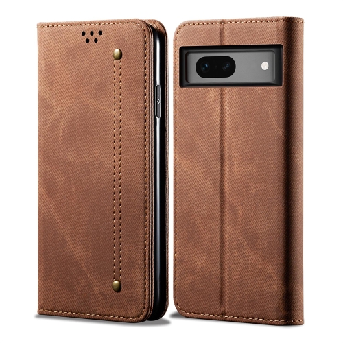 

For Google Pixel 7a Denim Texture Casual Style Horizontal Flip Leather Case(Brown)