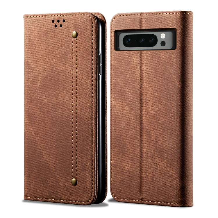 

For Google Pixel 8 Pro Denim Texture Casual Style Horizontal Flip Leather Case(Brown)