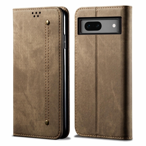 

For Google Pixel 8A Denim Texture Casual Style Horizontal Flip Leather Case(Khaki)