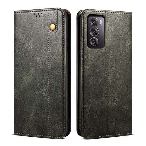 

For OPPO Reno12 Pro 5G Global Oil Wax Crazy Horse Texture Leather Phone Case(Dark Green)