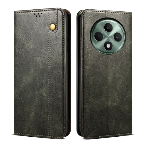 

For OPPO Reno12 F 5G Global Oil Wax Crazy Horse Texture Leather Phone Case(Dark Green)