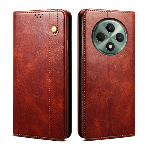 

For OPPO Reno12 F 5G Global Oil Wax Crazy Horse Texture Leather Phone Case(Brown)