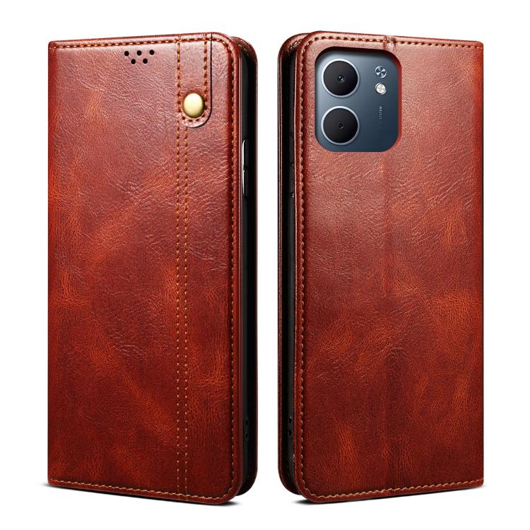 

For OPPO Reno14 Pro 5G Global Oil Wax Crazy Horse Texture Leather Phone Case(Brown)
