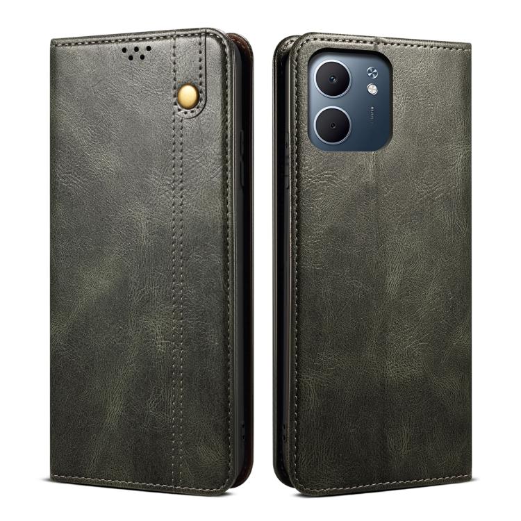 

For OPPO Reno14 5G Global Oil Wax Crazy Horse Texture Leather Phone Case(Dark Green)