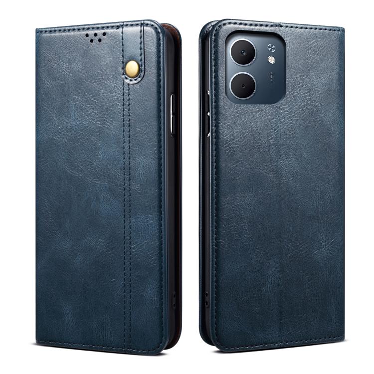 

For OPPO Reno14 5G Global Oil Wax Crazy Horse Texture Leather Phone Case(Navy Blue)