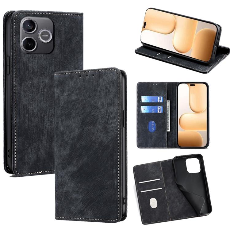 

For Honor 600 Lite Global RFID Anti-theft Brush Magnetic Leather Phone Case(Black)