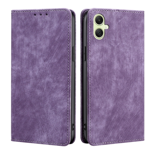 

For Samsung Galaxy A05 4G RFID Anti-theft Brush Magnetic Leather Phone Case(Purple)