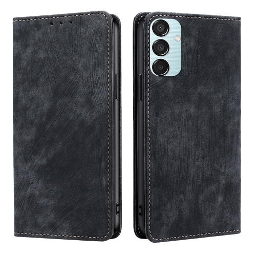 

For Samsung Galaxy M15 5G RFID Anti-theft Brush Magnetic Leather Phone Case(Black)