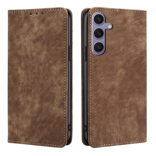 

For Samsung Galaxy S24+ 5G RFID Anti-theft Brush Magnetic Leather Phone Case(Brown)