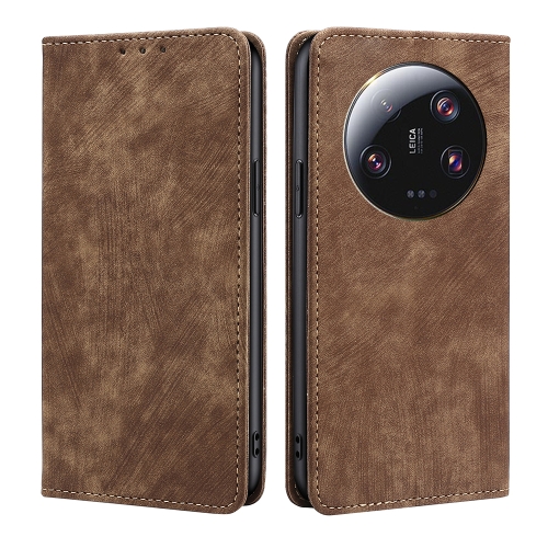 

For Xiaomi 13 Ultra 5G RFID Anti-theft Brush Magnetic Leather Phone Case(Brown)