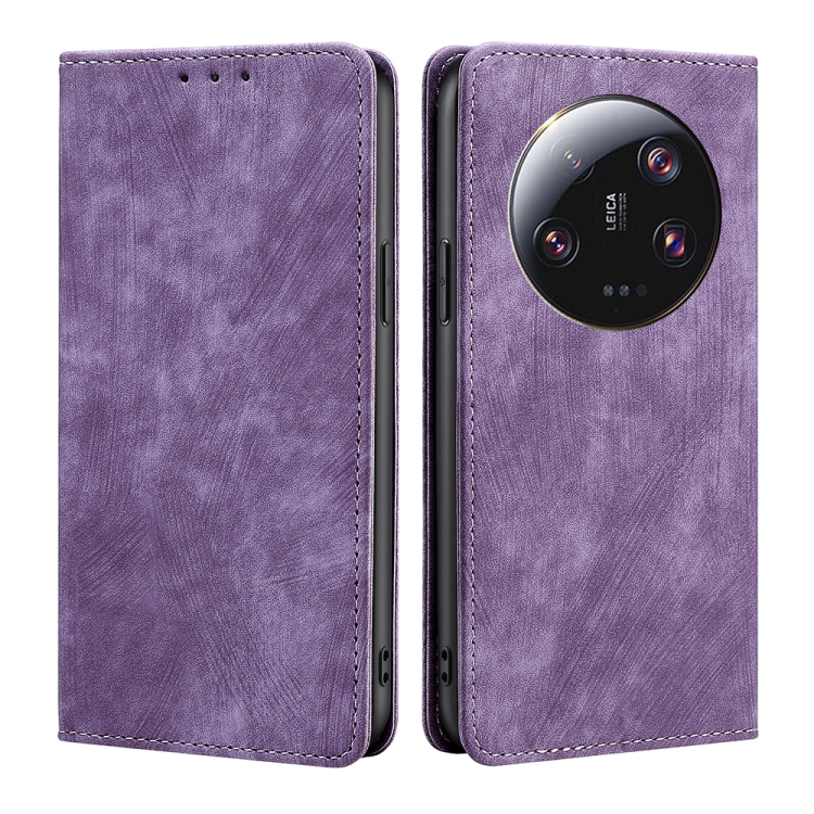 

For Xiaomi 13 Ultra 5G RFID Anti-theft Brush Magnetic Leather Phone Case(Purple)