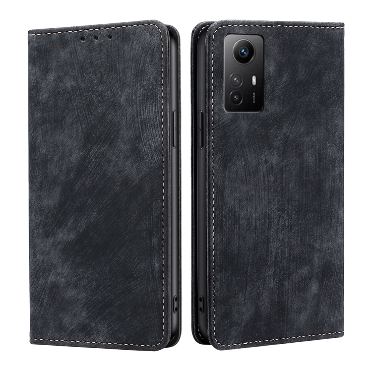 

For Xiaomi Redmi Note 12S 4G RFID Anti-theft Brush Magnetic Leather Phone Case(Black)