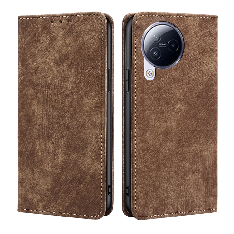 

For Xiaomi Civi 3 5G RFID Anti-theft Brush Magnetic Leather Phone Case(Brown)