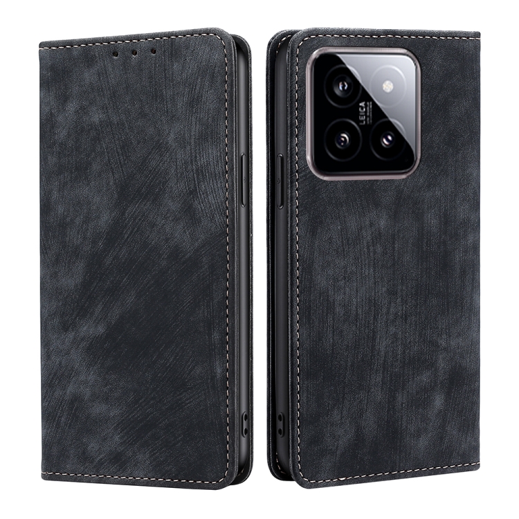 

For Xiaomi 14 RFID Anti-theft Brush Magnetic Leather Phone Case(Black)