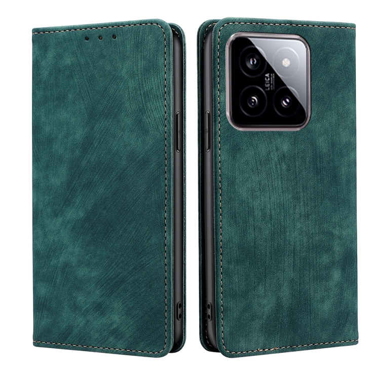 

For Xiaomi 14 RFID Anti-theft Brush Magnetic Leather Phone Case(Green)