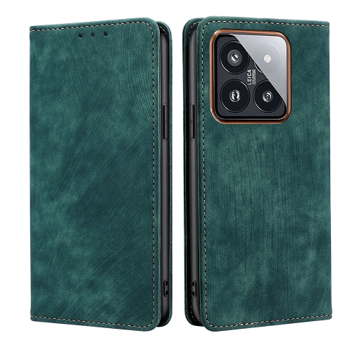 

For Xiaomi 14 Pro RFID Anti-theft Brush Magnetic Leather Phone Case(Green)