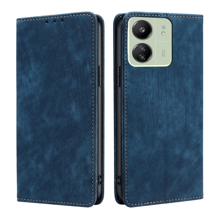

For Xiaomi Redmi 13C RFID Anti-theft Brush Magnetic Leather Phone Case(Blue)