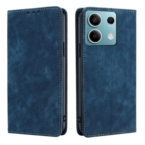 

For Xiaomi Redmi Note 13 4G RFID Anti-theft Brush Magnetic Leather Phone Case(Blue)