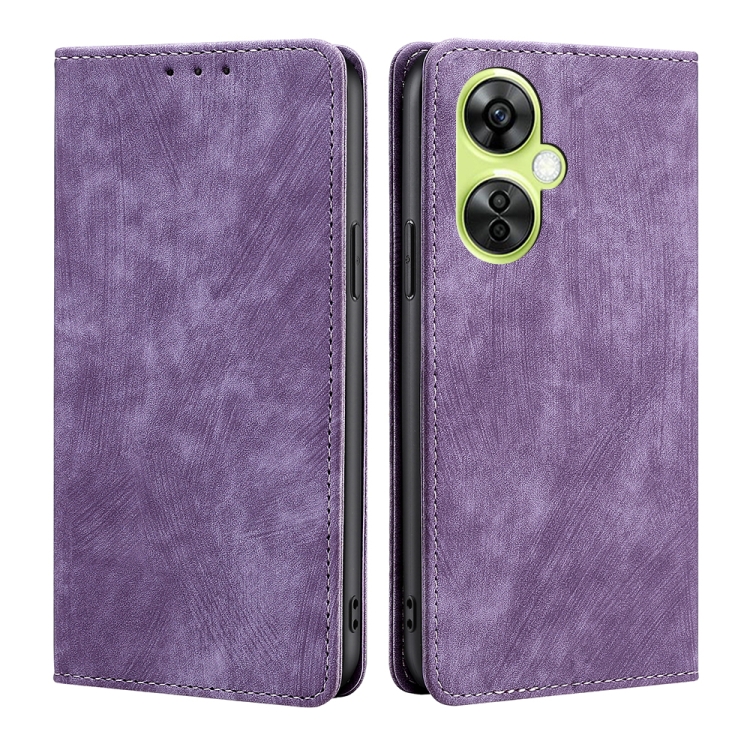 

For OnePlus Nord CE 3 Lite 5G RFID Anti-theft Brush Magnetic Leather Phone Case(Purple)