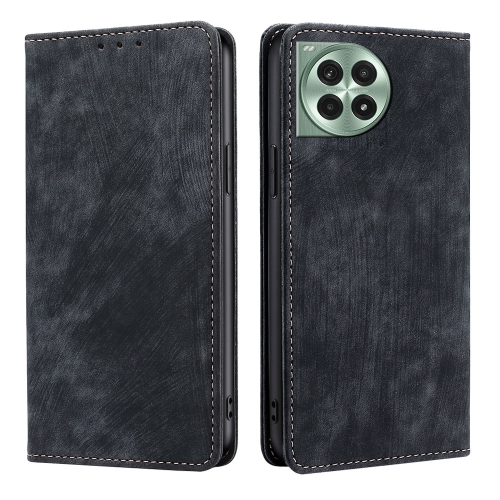 

For OnePlus Ace 3 Pro 5G RFID Anti-theft Brush Magnetic Leather Phone Case(Black)