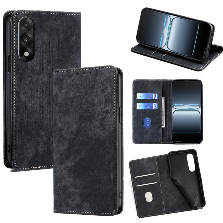 

For OnePlus Ace 5 Ultra / Nord 5 RFID Anti-theft Brush Magnetic Leather Phone Case(Black)
